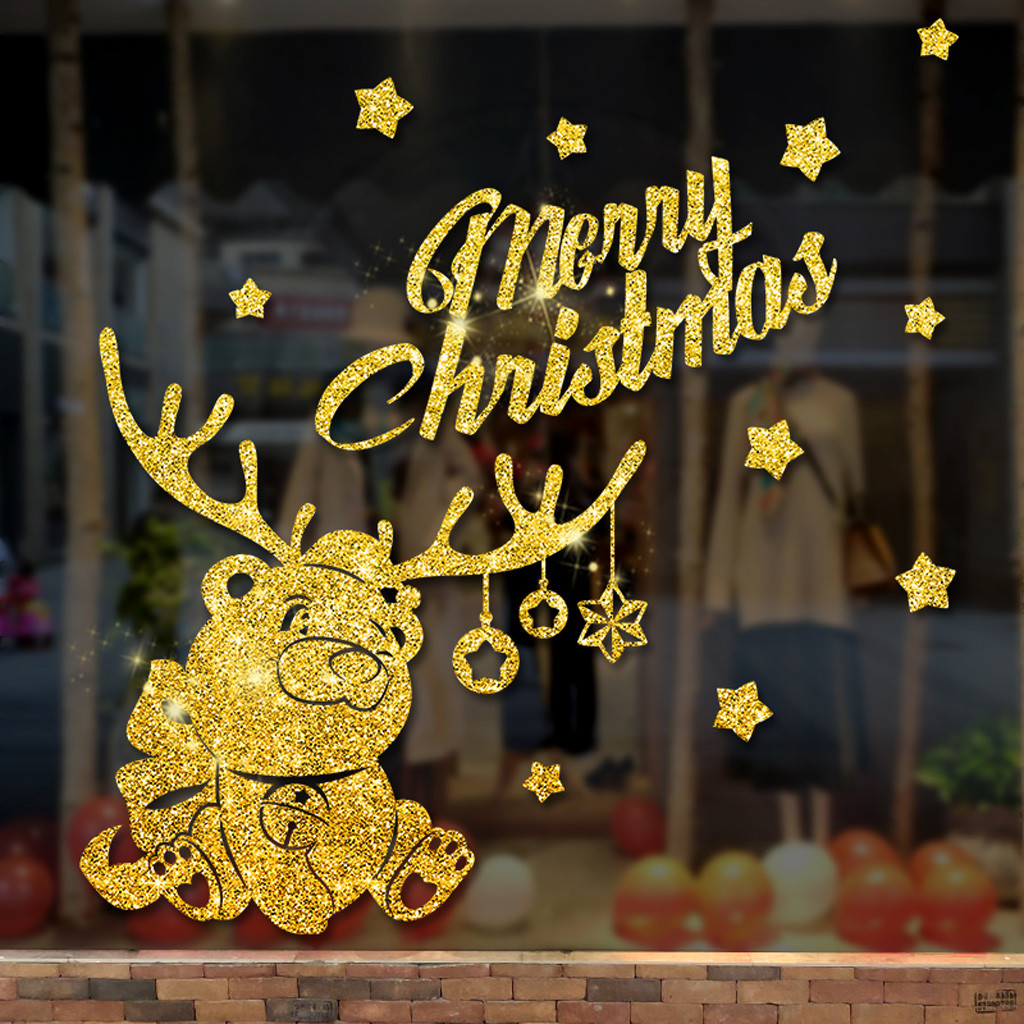 Diy Christmas Window Decorative Films Shop Vinyl Art Stickers Christmas Decorations For Home New Year 2021 Wall Decal Navidad