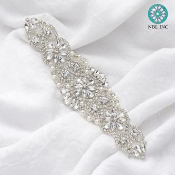 (1PC)Bridal hand beaded crystal rhinestone applique belt wedding sash sew on iron on for wedding dress accessories WDD0152