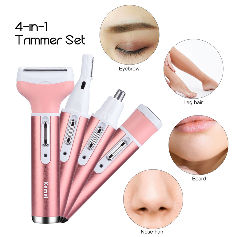 Kemei Female Epilator 4 in 1 Multifunction Women Electric Shaver Lady Rechargeable Razor Eyebrow Nose Trimmer Hair Trimer