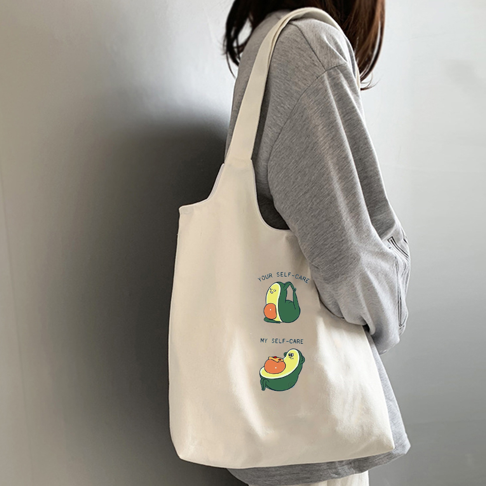 Korean Canvas Shoulder Tote Bag for Women Cotton Cloth Shopper Bags Handbags Eco Reusable Avocado Shopping Bag Fabric Beach Bag