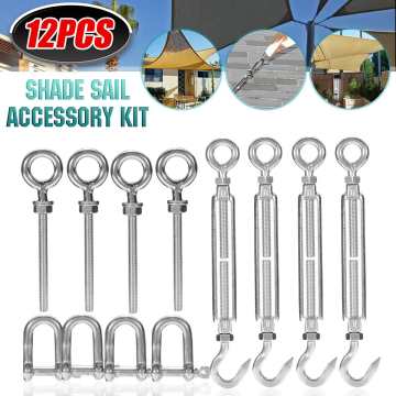 12Pcs Stainless Steel Sun Sail Shade Accessories Garden Canopy Fixing Fittings Hardware Shade Sail Replacement Fitting Tools