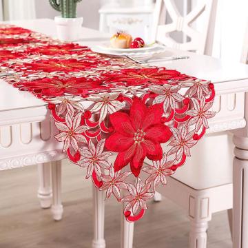 38*176CM Embroidered Table Runner Red/White Hollow Embroidered Tablecloth Home Dining Table Coffee Table Decoration Tablecloth