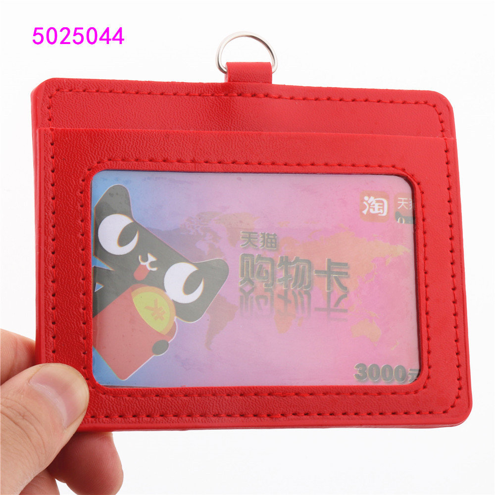 PU Horizontal card Two-sided sleeve ID Badge Case Clear Bank Credit Card Badge Holder Accessories Reels Key Ring Chain Clips