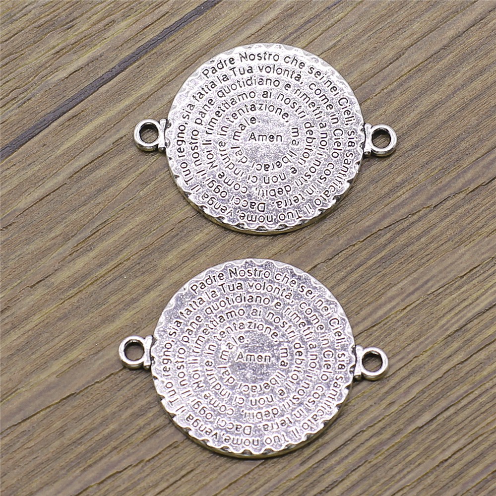 WYSIWYG 2pcs 36x28mm Round Bible Plate Connector Connector Charms For Jewelry Making Antique Silver Color Jewelry Accessories