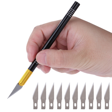 12pcs/lot Art Wood Carving Knife Scalpel Cutter Aluminium Alloy Handle DIY Crafts Drawing Engraving Pen Knives Carpenter Tools