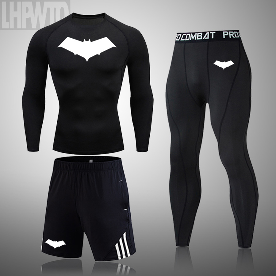 Batman Men's Compression Running Set Tight Legging Shirt Pant Long Sleeves Sport Clothing Teenager Tracksuit Suit Man Sportwear