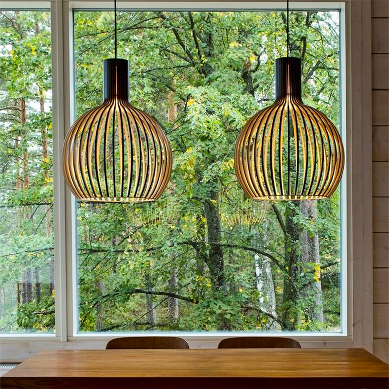 Sam Wooden Pendant Light Birdcage Wood Lamp Modern Designer Black White Hanging light for Restauarant Dining Room bar Lighting
