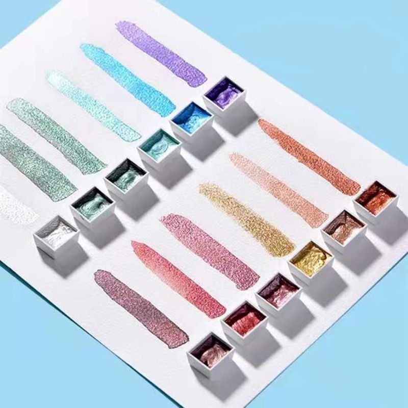 Handmade 12 Color Glitter Water Color Set Metallic Gold aquarela Paint Artist Watercolor Painting Pigment Pocket Set For Drawing