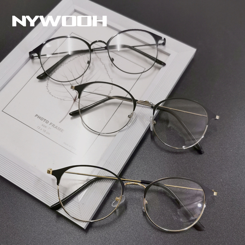 NYWOOH Business Myopia Glasses Women Men Vintage Metal Half Frame Round Eyeglasses Prescription Short Sighted Eyewear -1.0 4.0