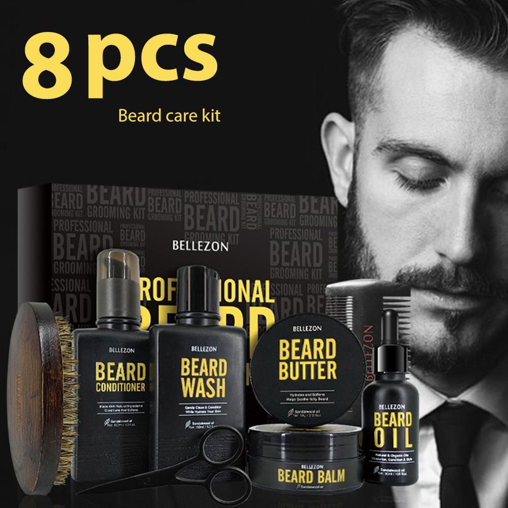 8Pcs/set Men Beard Care Kit Beard Shaving Cream Aftershave Cleaning Care Nourishing Shaping Male Beard Care Set