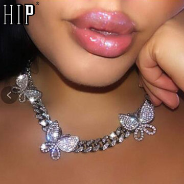 Hip Hop Iced Out Paved Rhinestones 1Set Full Miami Curb Butterfly Cuban Chain CZ Bling Rapper Necklace Bracelet For Men Jewelry