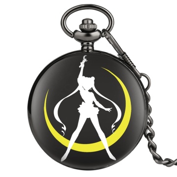 Simple Sailor Moon Quartz Pocket Watch Casual Black Pendant Girls Ladies Gifts Fob Pocket Watches Chain Dropshipping