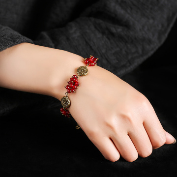 Creative Handmade Jewelry Sweet Small Fresh Cherry Grape Fruit Stone Bracelet Simple Vintage Ethnic Style Girl Women Accessories