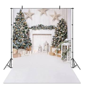 2020 Christmas White Fireplace StarsPhotography Background Waterproof Backdrop Wall Cloth 180x270cm/150x210m/90x150cm