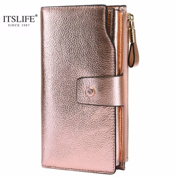 ITSLIFE 2019 Women Genuine Leather RFID Blocking Functional Wallet Zipper Long Glint Card Holder Ladies Coin Purse Iphone