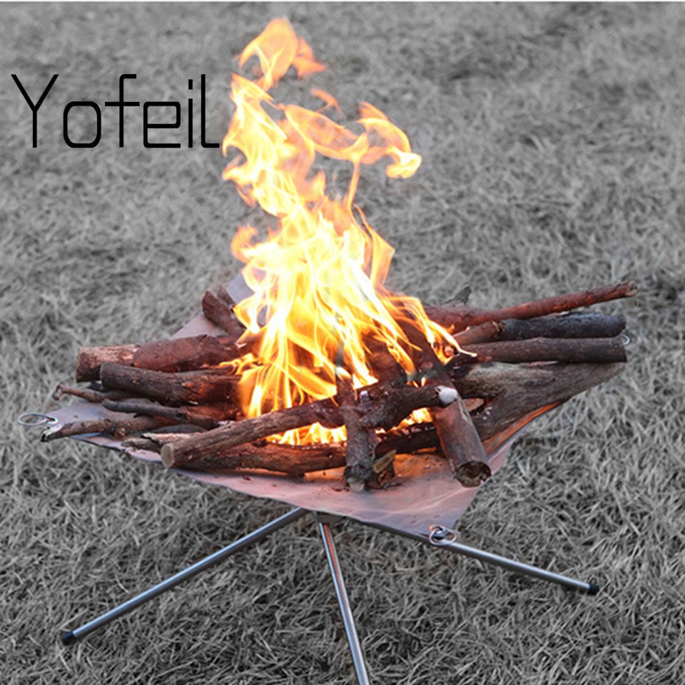 Outdoor Foldable Stainless Steel Mesh Firewood Furnace Burn Pit Stand Carbon Heating Stove Rack Platform Charcoal Camping Tools