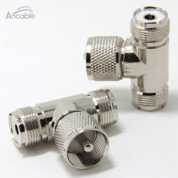 UHF PL-259 Male to Double UHF Female SO239 Triple T Shape RF Coaxial Splitter Adapter Connector for CB Ham Radio Antenna 2-Pack