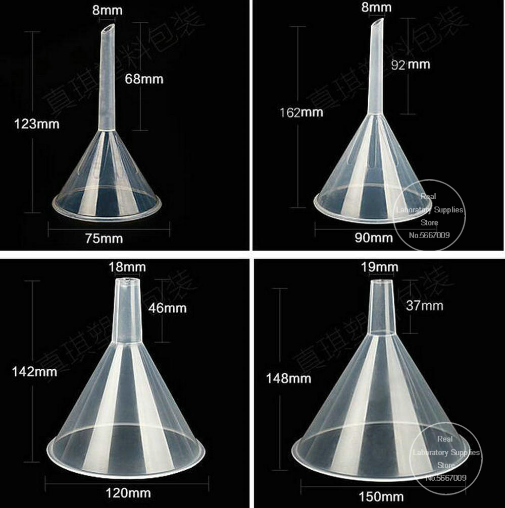 8pcs/set lab 30mm 50mm 60mm 75mm 90mm 120mm Triangle funnel Clear Plastic Conical Funnel Laboratory supplies