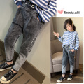 6-16 Years Kids Girls Jeans 2020 Spring Fall Casual Slim Long Trousers Big Girls Fashion Elastic Waist Letter Print Denim Pants