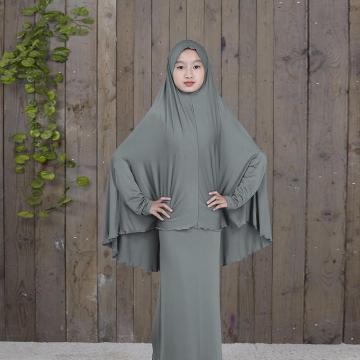 Abaya Kaftan Islamic Fashion Muslim Dress Clothing Arab Middle Eastern Teen Girl Solid Color Simple Dress Two-Piece Suit 4.17