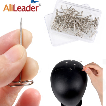 AliLeader Good Quality Silver 50pcs Tpins for Wigs Making/Display On Foam Head 38mm Long T-pins Sewing Hair Needles Styling tool