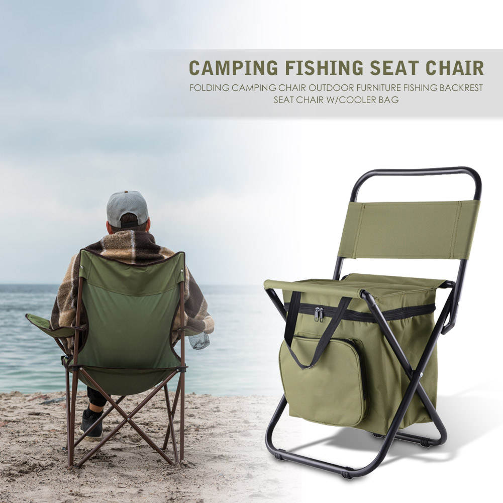 Folding Camping Chair Seat Chair w/Cooler Bag Outdoor Furniture Fishing Backrest Outdoor Portable Easy Fishing Carrying