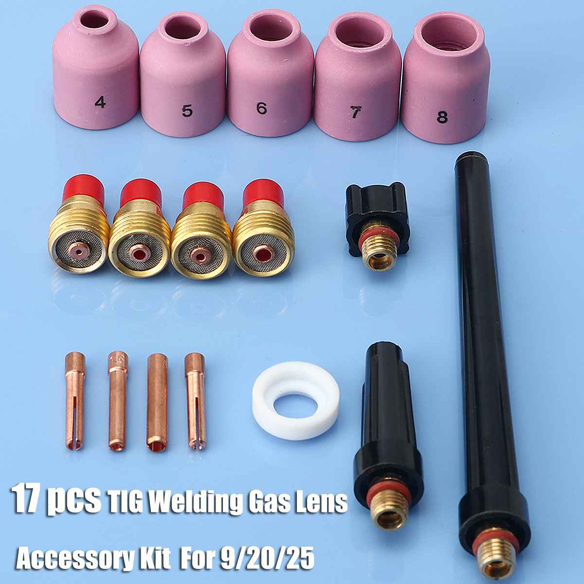 Hot Sale 17 pcs TIG Welding Torch Gas Lens Accessory Full Kit Set for WP9/20/25 Series 0.040"-1/8" Welders Tool Wholesale