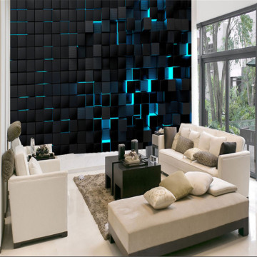 Modern Technology Mural Wallpapers for Office Esports Hall Living Room Wall Paper 3D Blue Light Shining Black Cubes Home Decor