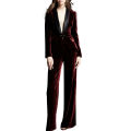 Burgundy Velvet Formal Suits 2 Pcs (Jacket+Pants)Women's Ladies Party Evening Prom Wedding Tuxedos