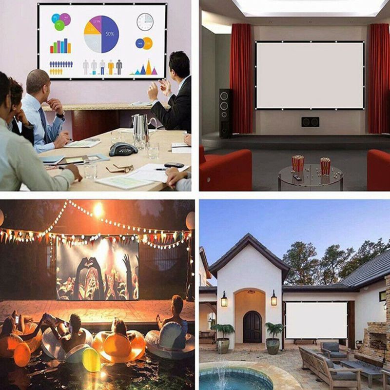 16:9 No Crease Foldable Projection Screen Portable White Projector Curtain 60/72/84/100 Inch for Home Theater Outdoor/Indoor Use