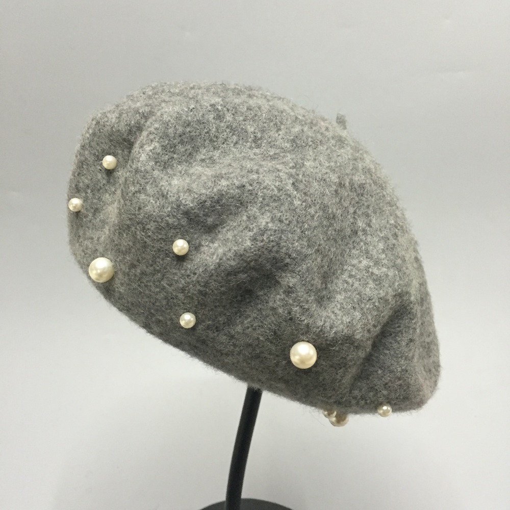 VISROVER 2018 fashion kid pearl beret hat for girl winter cap autumn Beads Punk Beret Hat New Solid Women Wholesale Baret kids