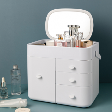 Makeup organizer cosmetic storage box with LED mirror multilayer storage simple style dustproof and moistureproof jewelry box