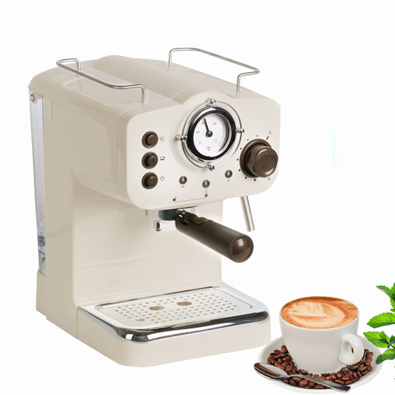 220V Semi Aautomatic Espresso Machine 15Bar Coffee Maker Italian Double Temperature Control Steam Type Milk Foamer Retro White