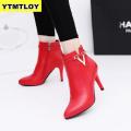 2019 Hot Spring Autumn Stiletto Thin High Heels Pointed Toe Faux Leather Zipper Style Sexy Ankle Womens Boots Bota Feminina