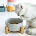 Ceramic Cat Bowl Puppy Food Bowl With Non-Slip Wood Stand Washable Pet Food Water Feeder For Cats Small Dogs Pets Bowls Supplies
