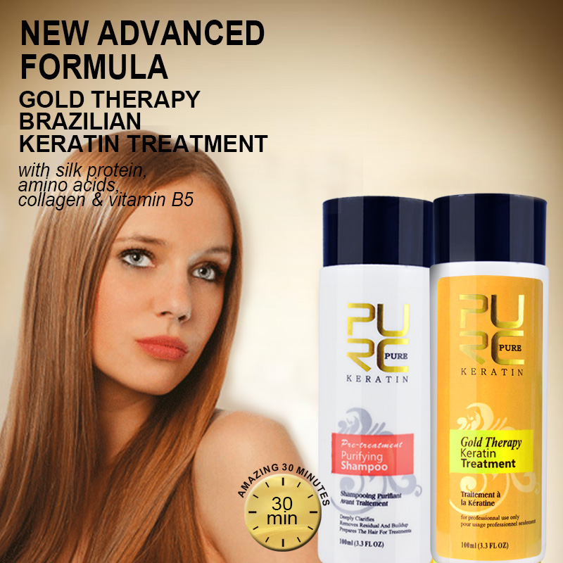 New PURC Gold therapy keratin hair straightening advanced formula best hair care Green apple fragrance 100ml set can use at home