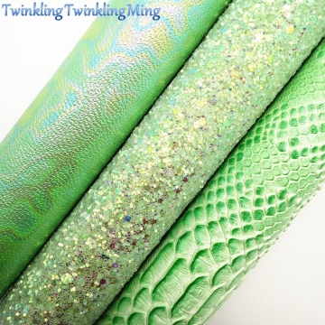 GREEN Glitter Fabric, Snake Embossed Synthetic Leather Fabric Sheets For Bow A4 21x29CM Twinkling Ming XM700