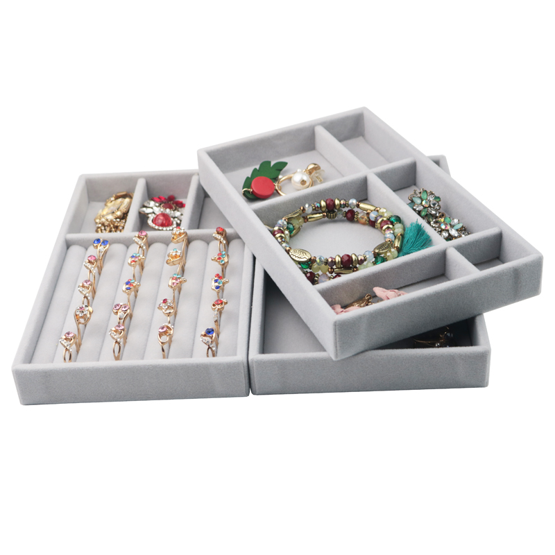 Gray Velvet Suede Ring Earring Organizer Ear Studs Jewelry Display Display Stand Stylish Jewelry Box Case Cover Box