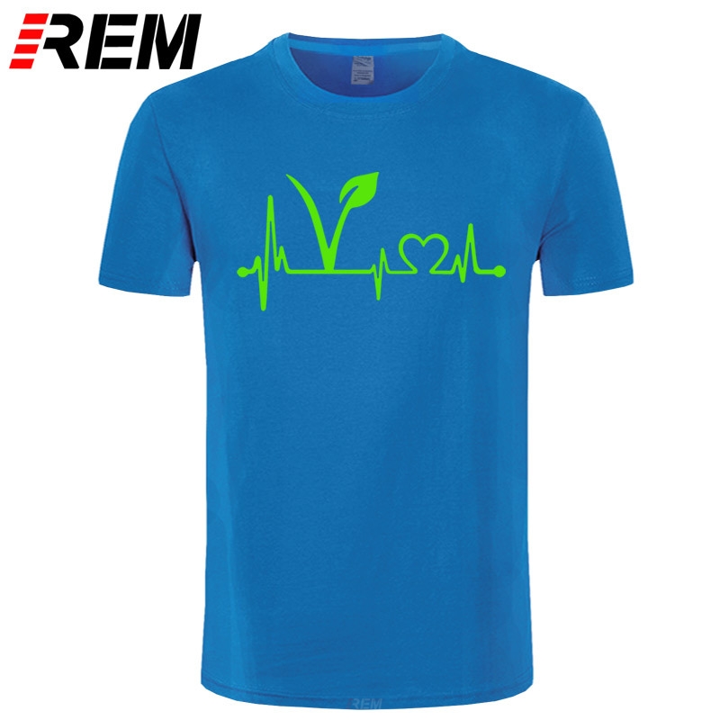 REM Vegan Vegetarian Heartbeat Lifeline T Shirt HIP HOP T-Shirt Brand Cotton Men Clothing Male Loose T Shirt