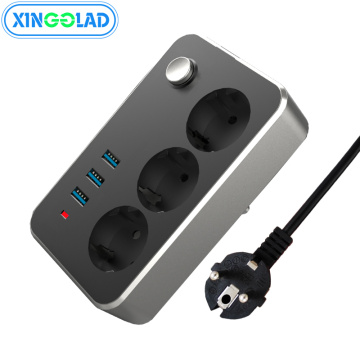 EU Plug Square Power Strip Network Filter Charging Overload Protection With 3 USB Ports Socket 10A 2M Extension Cord Household