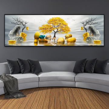 Modern Golden Abstract Art Golden Tree and Stone Pictures Painting Wall Art for Living Room Home Decor (No Frame)