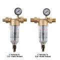 Water Pre Filter System 1/2'' or 3/4'' Brass Mesh Prefilter Purifier W/ Reducer Adapter&Gauge Water Purifier Pre-filter