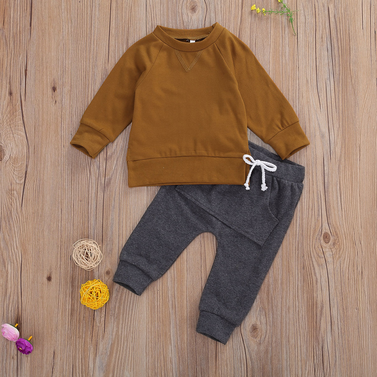 0-24M Baby Boys Clothes Sets Long Sleeve Pullover Sweatshirt Tops Solid/Striped Pants Trousers