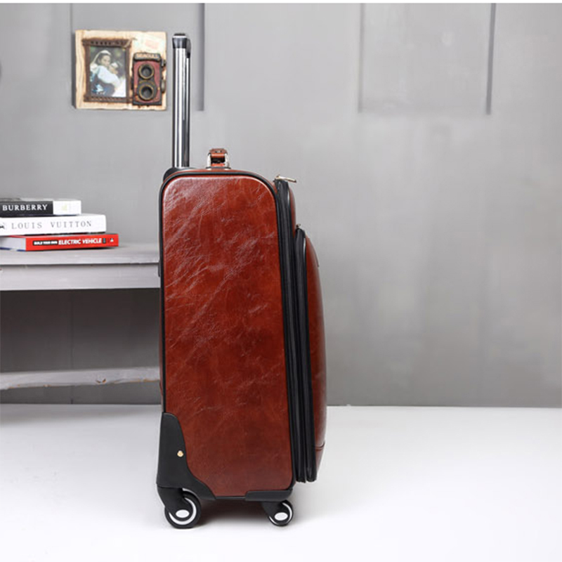 Letrend New Fashion Luxury Man Women 20 inch Rolling Luggage Business Trolley PU Leather Trunk Boarding Box Suitcases Travel Bag