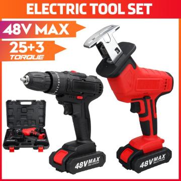 2 In 1 48V Cordless Reciprocating Saw Impact Drill Electric Screwdriver Saber Saw Metal Cutting Wood Tool Woodworking Cutters