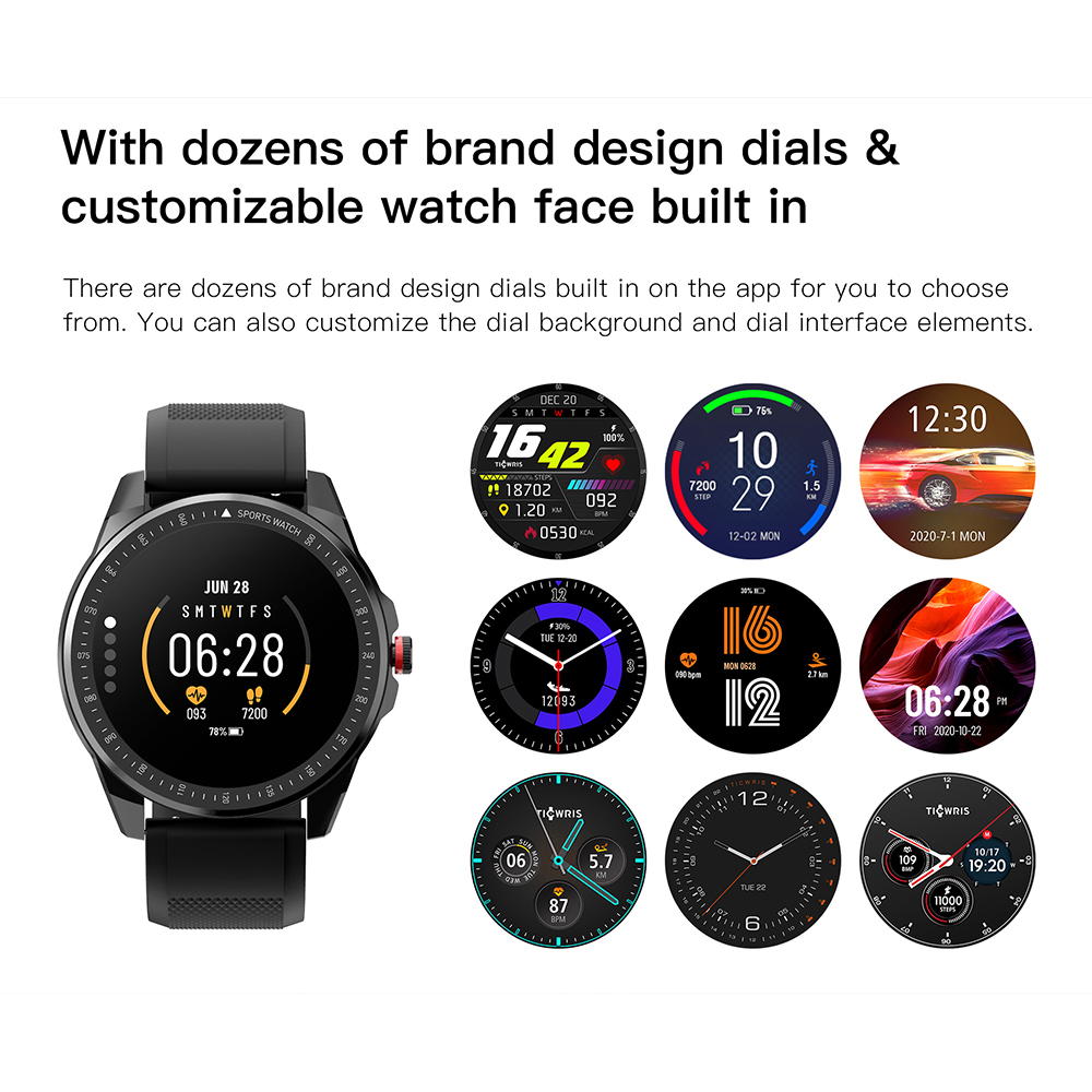 TICWRIS RS Smart Watch Men 1.3 inch TFT Touch Screen IP68 Waterproof Bluetooth 5.0 Heart Rate Monitor Fitness Tracker Smartwatch