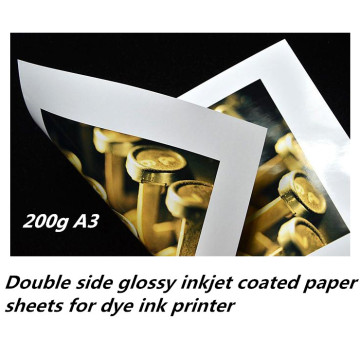 HOT ! A3 50 sheets Factory supply INKJET double side high glossy photo paper 200g