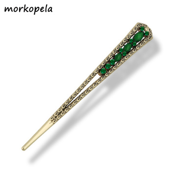 Morkopela Simple Metal Hairpin Rhinestone Hair Accessories Vintage Women Banquet Hair Stick Clip Jewelry