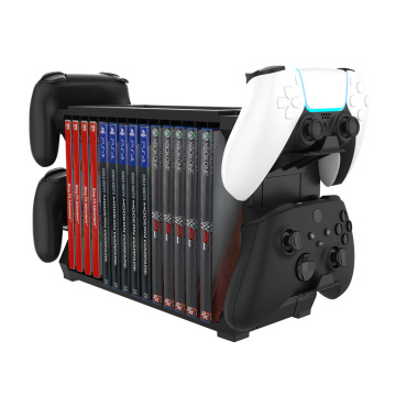 15Pcs Game Cards Storage Stand Tower Gaming Card Holders with 4 Controller Hooks for PS5 Switch PS4 XBox Series S X CD Disc Box