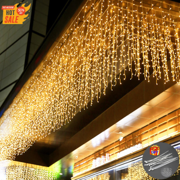 5M Christmas Garland LED Curtain Icicle String Lights Droop 0.4-0.6m AC 220V Garden Street Outdoor Decorative Holiday Light